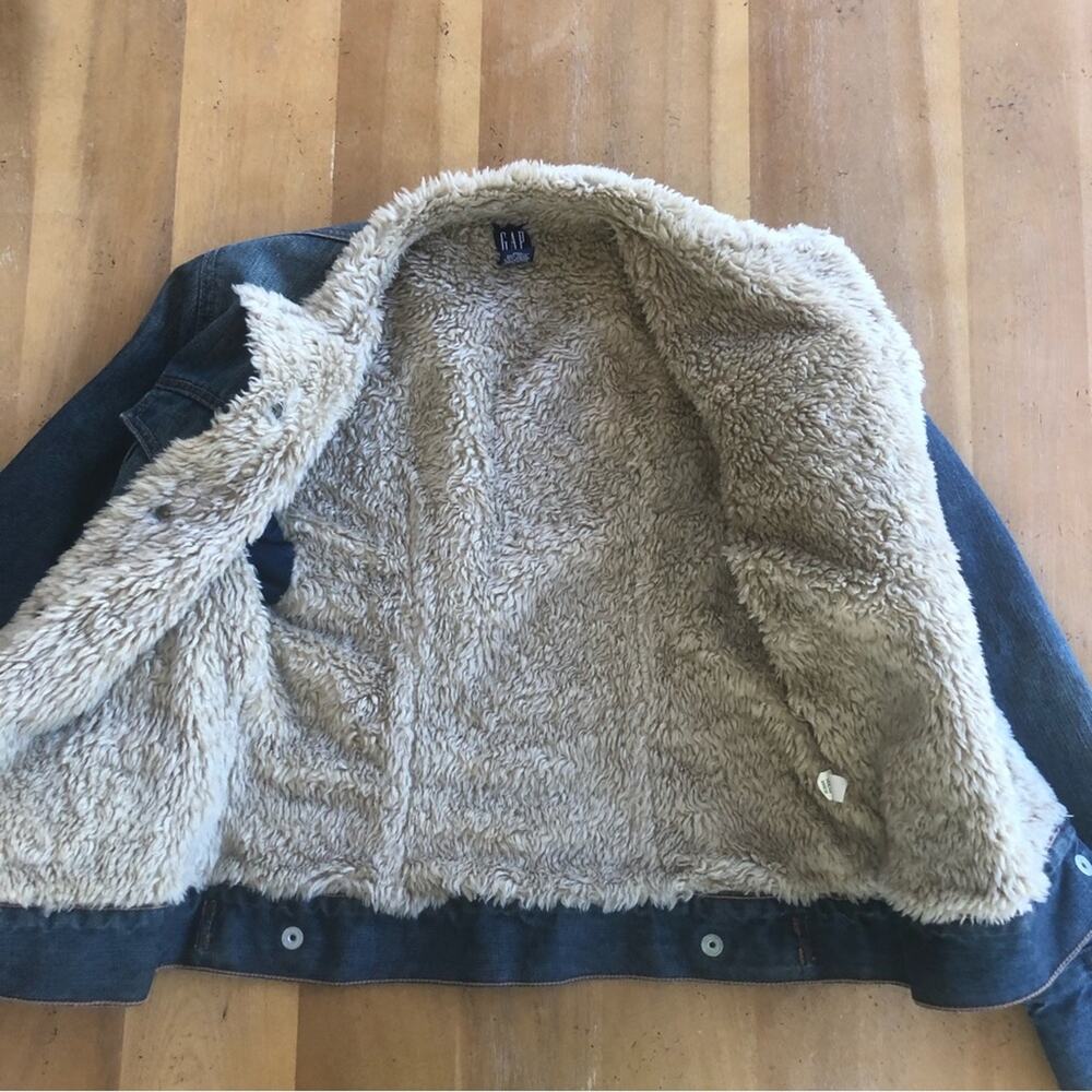 Vintage y2k 2000s Denim Jean Jacket Small Shearling Lined Faux Fur Hollister GAP - Picture 10 of 16